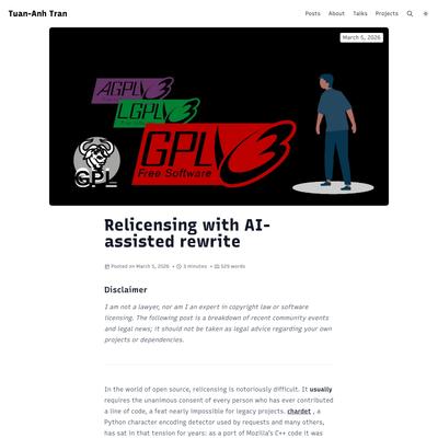 Relicensing with AI-assisted rewrite - Tuan-Anh Tran