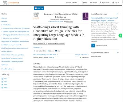 Scaffolding Critical Thinking with Generative AI: Design Principles for Integrating Large Language Models in Higher Education - ScienceDirect