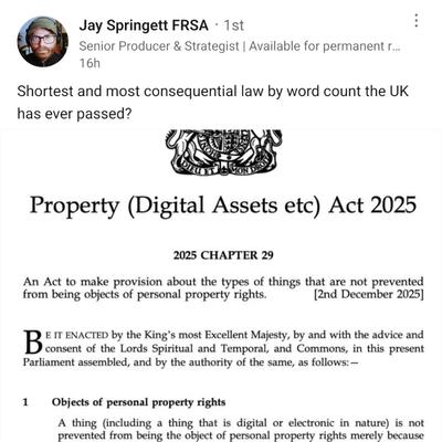 Shortest and most consequential law by word count the UK has ever passed? | Jay Springett FRSA