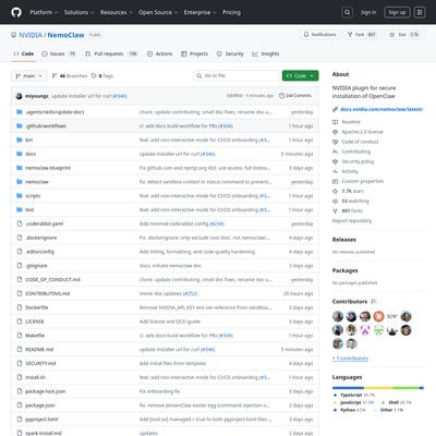 NVIDIA/NemoClaw: NVIDIA plugin for secure installation of OpenClaw