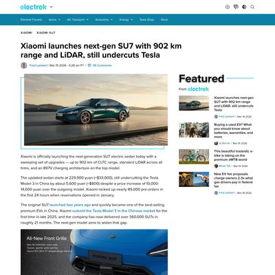 Xiaomi launches next-gen SU7 with 902 km range and LiDAR, still undercuts Tesla | Electrek
