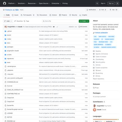 firelock-ai/kin: Local-first semantic version control for AI-native teams. Git stores text history. Kin understands code.