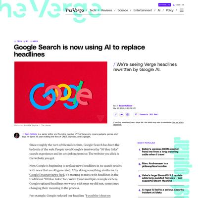 Google Search is now using AI to replace headlines | The Verge