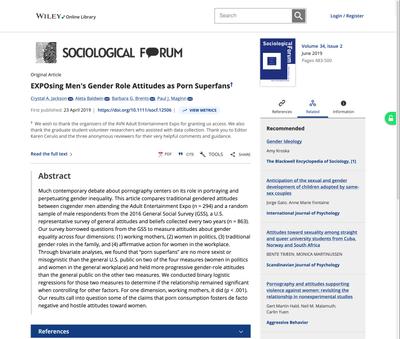 EXPOsing Men's Gender Role Attitudes as Porn Superfans - Jackson - 2019 - Sociological Forum - Wiley Online Library
