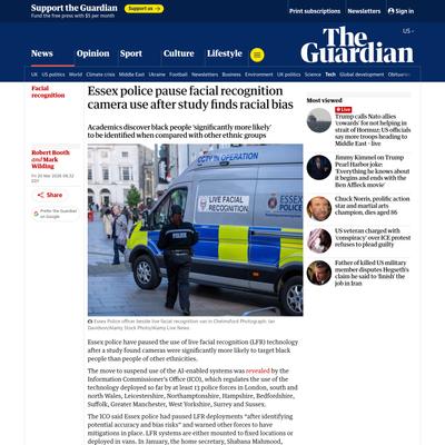 Essex police pause facial recognition camera use after study finds racial bias | Facial recognition | The Guardian