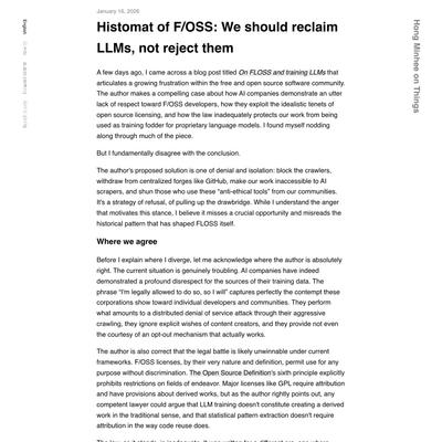Histomat of F/OSS: We should reclaim LLMs, not reject them — Hong Minhee on Things