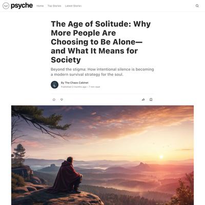 The Age of Solitude: Why More People Are Choosing to Be Alone—and What It Means for Society | Psyche