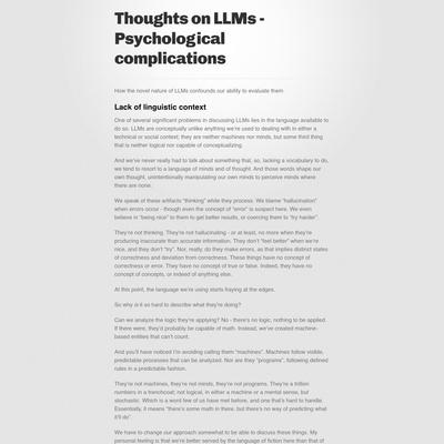 Thoughts on LLMs - Psychological complications | parsingphase.dev
