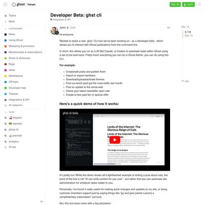 Developer Beta: ghst cli - Integrations & API - Ghost Forum