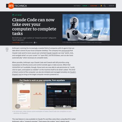 Claude Code can now take over your computer to complete tasks - Ars Technica