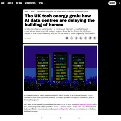The UK tech energy grab: how AI data centres are delaying the building of homes