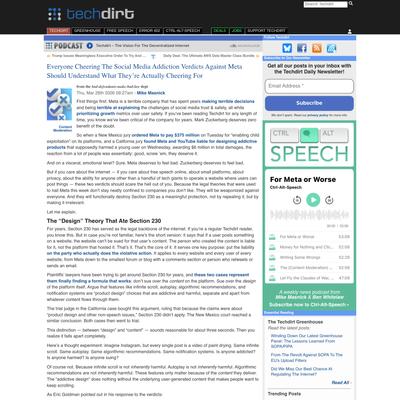 Everyone Cheering The Social Media Addiction Verdicts Against Meta Should Understand What They’re Actually Cheering For | Techdirt