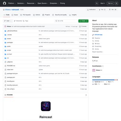 tihiera/raincast: Describe an app. Get a desktop app. AI-powered generator that builds real Tauri applications from natural language.