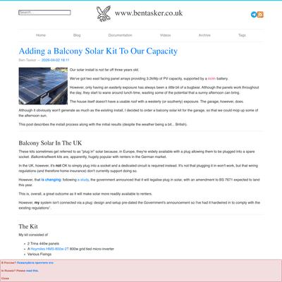 Adding a Balcony Solar Kit To Our Capacity | www.bentasker.co.uk