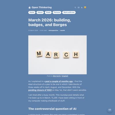 March 2026: building, badges, and Borges