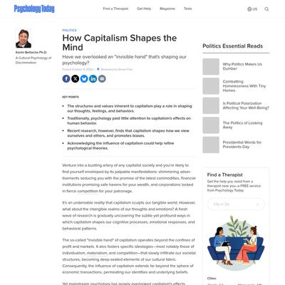 How Capitalism Shapes the Mind | Psychology Today