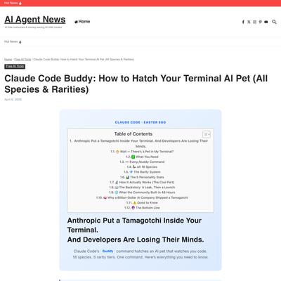 Claude Code Buddy: Hatch Your AI Terminal Pet (Full Guide) | AI Agent News