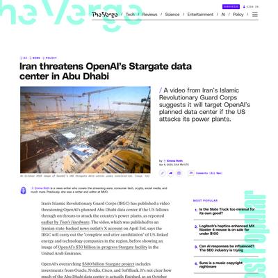Iran threatens OpenAI’s Stargate data center in Abu Dhabi | The Verge