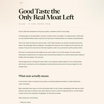 Good Taste the Only Real Moat Left