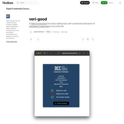 veri-good. A Web Component for easily adding fully… | by James Chartrand | Apr, 2026 | Digital Credentials Consortium