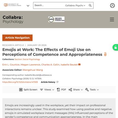 Emojis at Work: The Effects of Emoji Use on Perceptions of Competence and Appropriateness | Collabra: Psychology | University of California Press