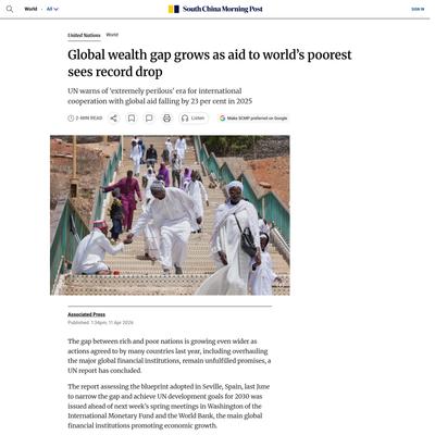 Global wealth gap grows as aid to world’s poorest sees record drop | South China Morning Post