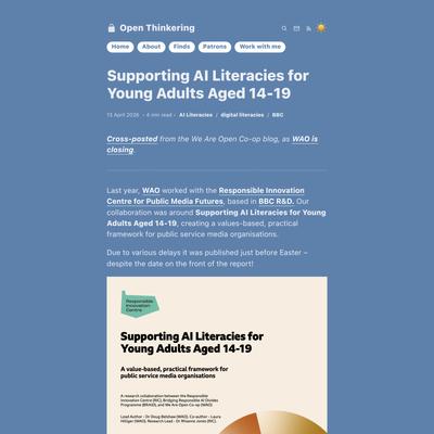 Supporting AI Literacies for Young Adults Aged 14-19