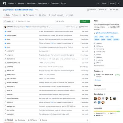 johnzfitch/claude-cowork-linux: Run Claude Desktop’s Cowork mode natively on Linux — no macOS or VM required