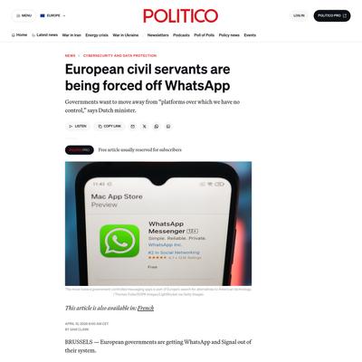 European civil servants are being forced off WhatsApp