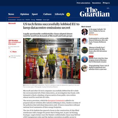 US tech firms successfully lobbied EU to keep datacentre emissions secret