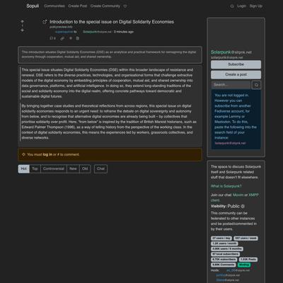 Introduction to the special issue on Digital Solidarity Economies - Sopuli