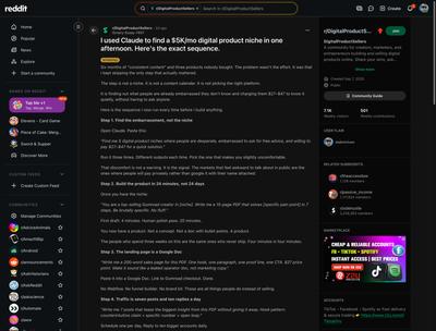 I used Claude to find a $5K/mo digital product niche in one afternoon. Here's the exact sequence. : r/DigitalProductSellers