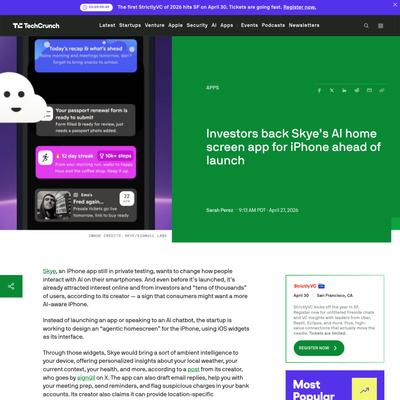 Investors back Skye’s AI home screen app for iPhone ahead of launch | TechCrunch