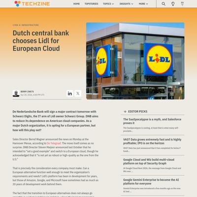 Dutch central bank chooses Lidl for European Cloud - Techzine Global