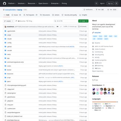 warpdotdev/warp: Warp is an agentic development environment, born out of the terminal.