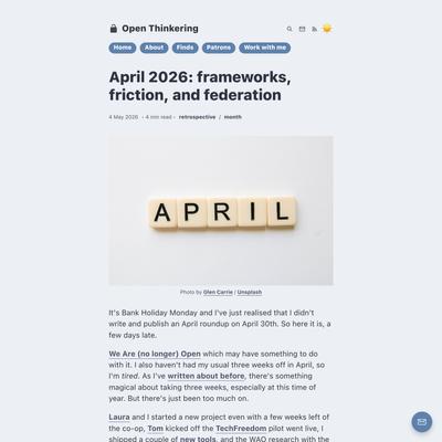 April 2026: frameworks, friction, and federation