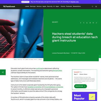 Hackers steal students' data during breach at education tech giant Instructure | TechCrunch