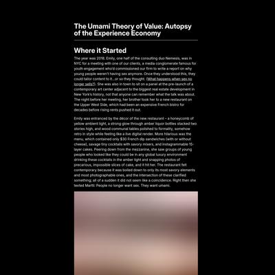 Nemesis | The Umami Theory of Value: Autopsy of the Experience Economy