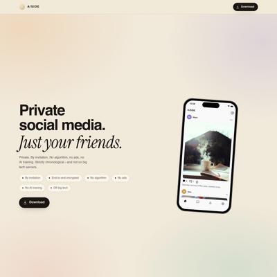 A/SIDE: Private Social Media for Friends. End-to-End Encrypted.