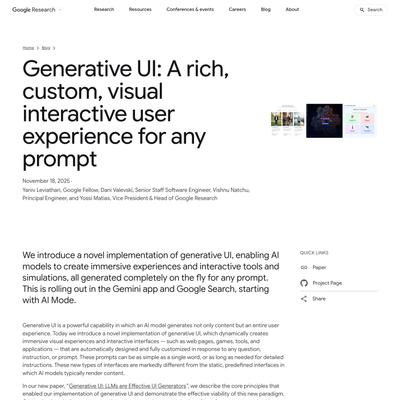 Generative UI: A rich, custom, visual interactive user experience for any prompt