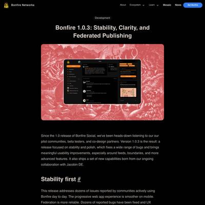 Bonfire 1.0.3: Stability, Clarity, and Federated Publishing