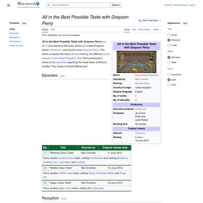 All in the Best Possible Taste with Grayson Perry - Wikipedia