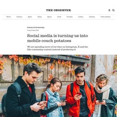 Social media is turning us into mobile couch potatoes
