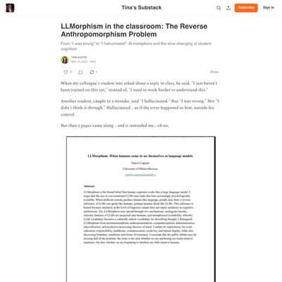 (1) LLMorphism in the classroom: The Reverse Anthropomorphism Problem