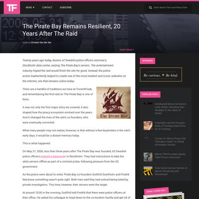 The Pirate Bay Remains Resilient, 20 Years After The Raid * TorrentFreak