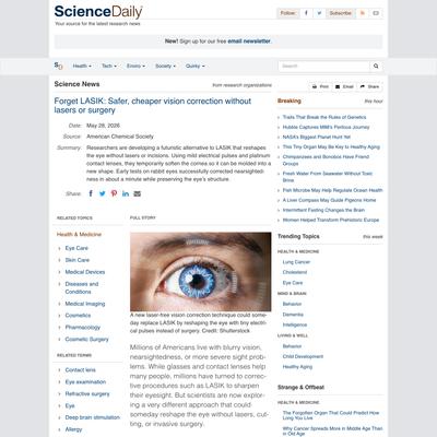 Forget LASIK: Safer, cheaper vision correction without lasers or surgery | ScienceDaily
