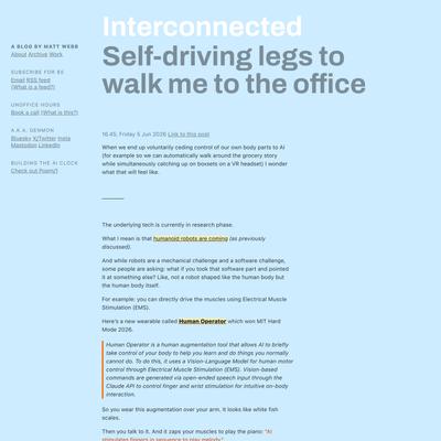 Self-driving legs to walk me to the office (Interconnected)
