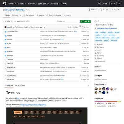 GitHub - ebkalderon/terminus: A dark retro theme for Zola · GitHub