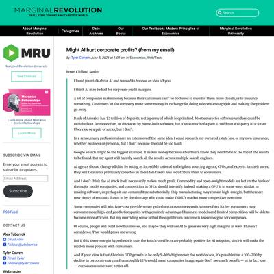 Might AI hurt corporate profits? (from my email) - Marginal REVOLUTION