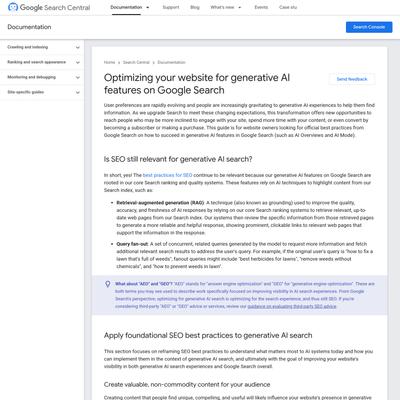 Google's Guide to Optimizing for Generative AI Features on Google Search | Google Search Central  |  Documentation  |  Google for Developers